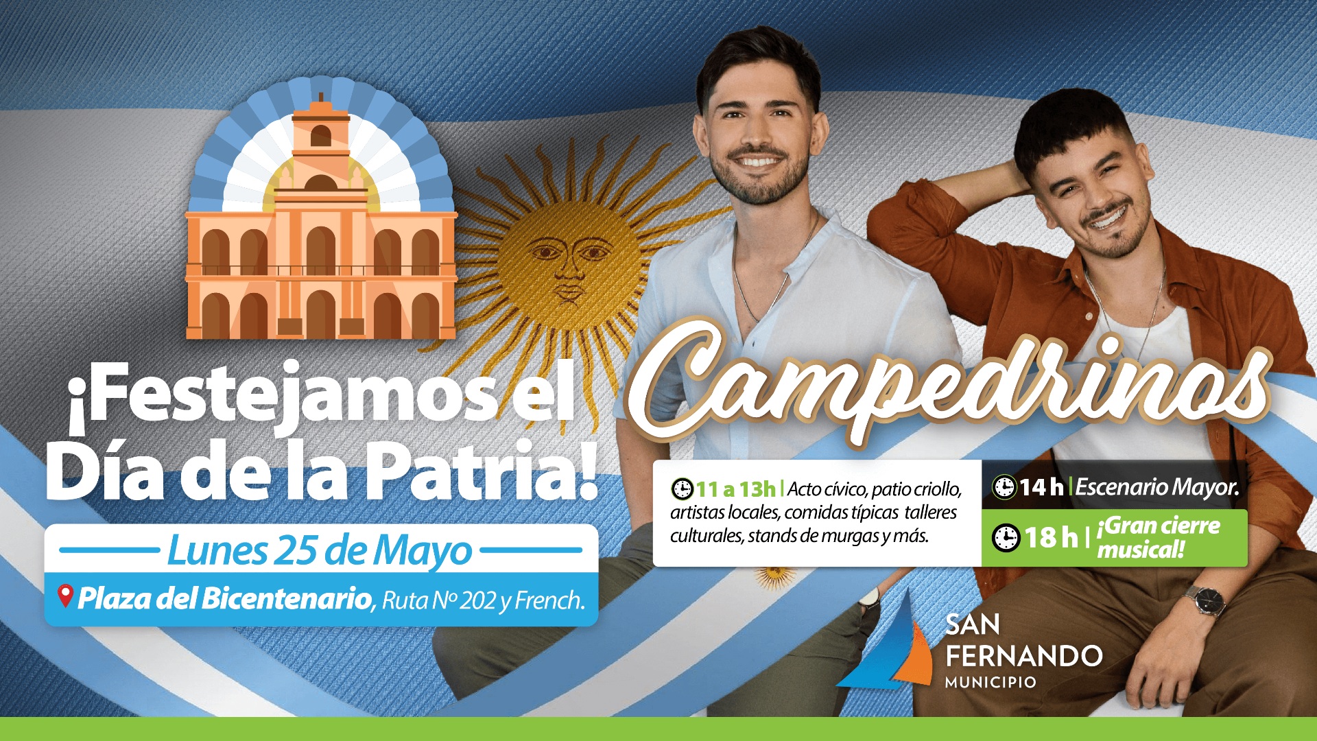 San Fernando festejará el 25 de Mayo con “Campedrinos” y un acto cívico